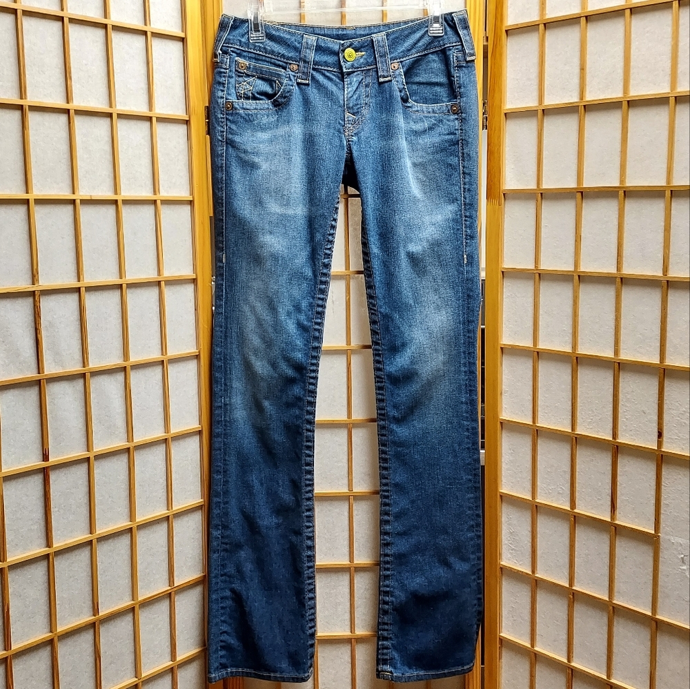🧲 True Religion Y2K straight leg distressed jeans womens 28/29 (tagged 27, big)